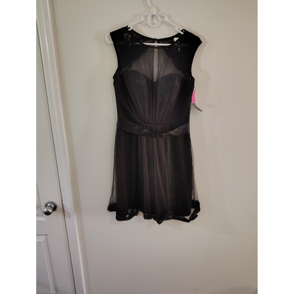 Bari Jay Black Lace Illusion Mesh Cocktail Dress Style 1528 Size 12 NWT